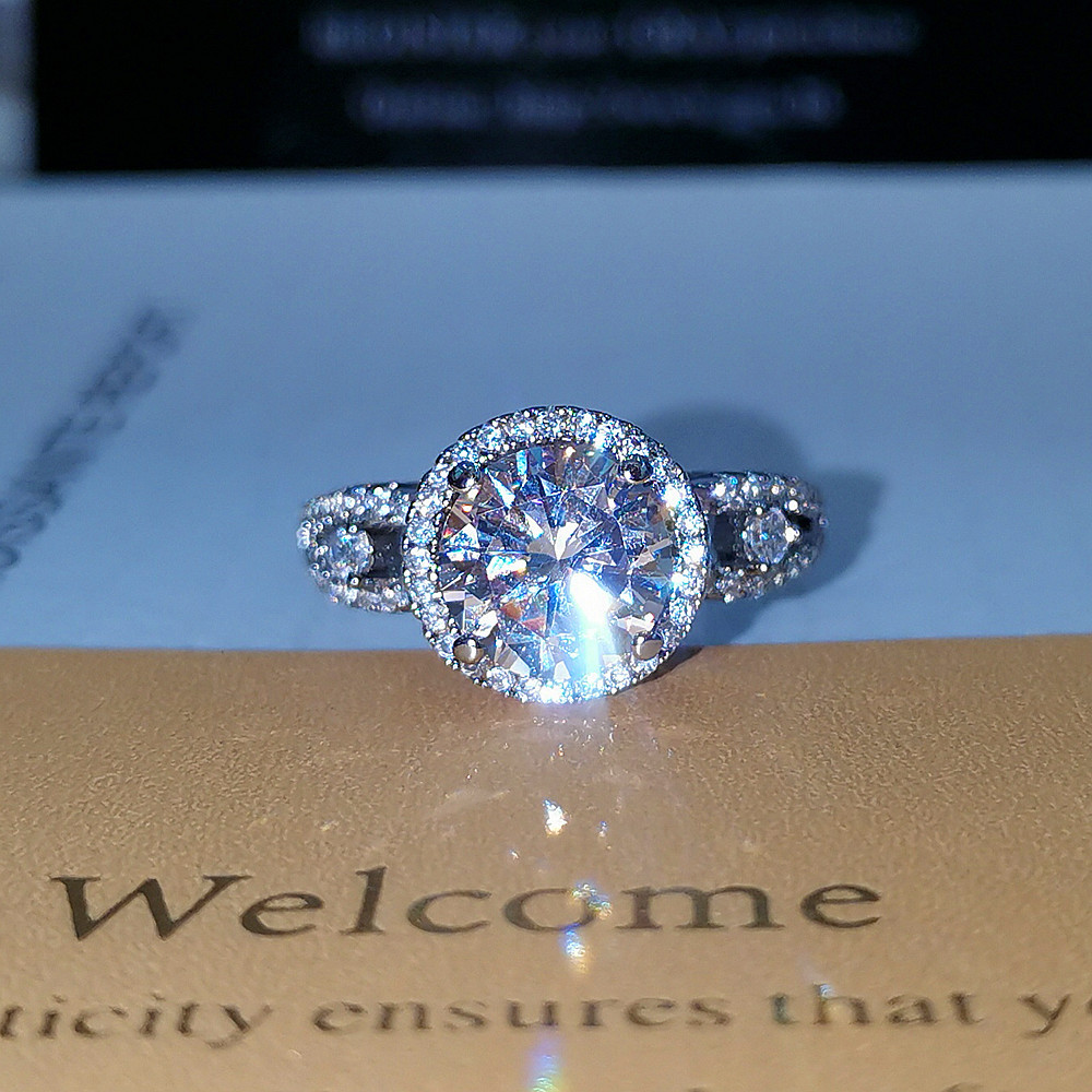 European and American foreign trade light luxury full diamond pure silver ring, crown, 2-carat gas moissanite, wedding and year-end party gift distribution pic 13