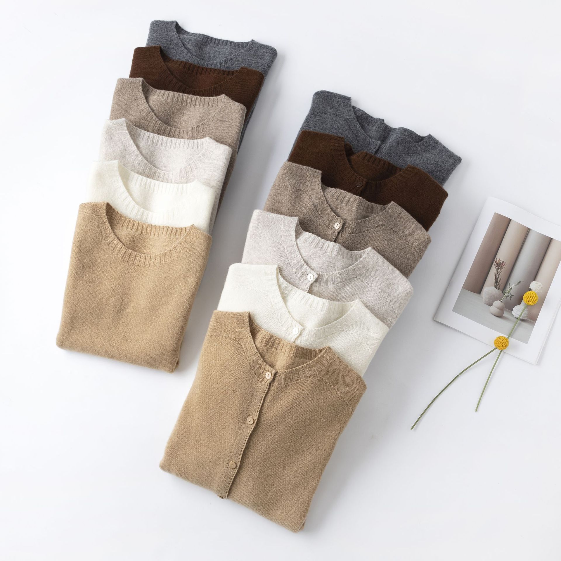 Qili Colorful Gemstone 12-color seamless one-piece Merino wool button cardigan, a versatile knitted long-sleeved top for commuting pic 10