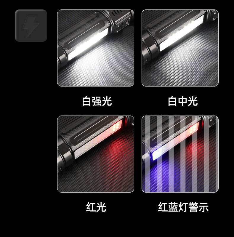 跨境led强光手电筒可充电远射便携家用小迷你便携COB侧灯铝合金详情7