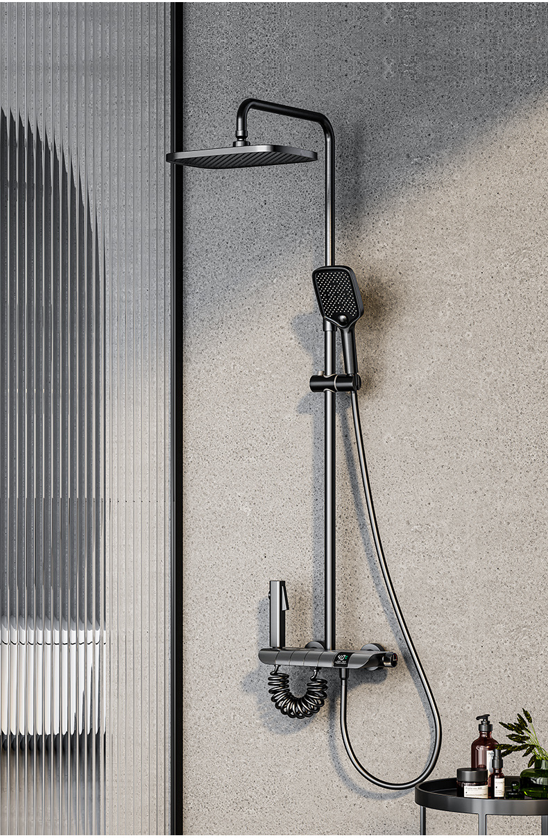 Wholesale of complete sets of household shower heads with constant temperature digital display, white all-copper piano shower heads for bathrooms, showers and sanitary ware pic 6