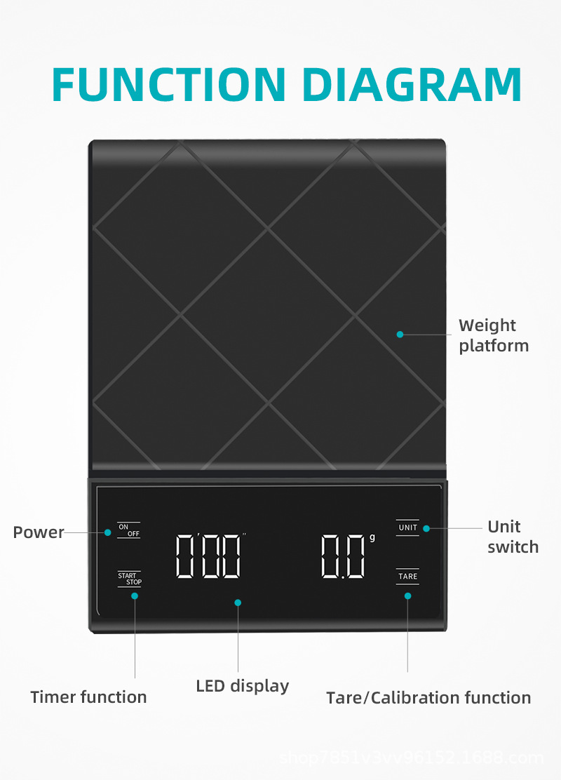 Amazon coffee scale, multi-functional bar counter electronic scale, gram scale with timer, 3KG kitchen scale pic 7