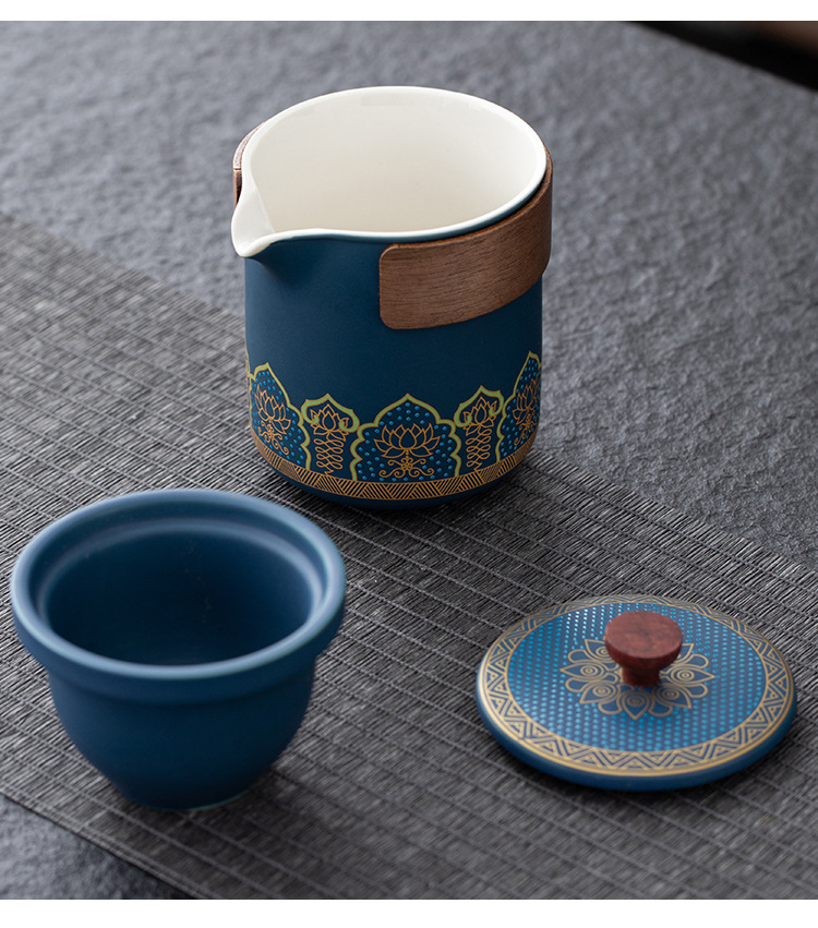 Travel tea set, ceramic express portable, one pot, three cups, business cultural and creative gift, festival souvenir, printed logo pic 44