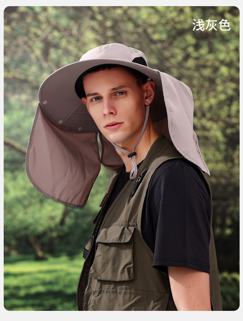 夏季户外防晒渔夫帽男大帽檐护颈钓鱼帽防紫外线登山透气遮阳帽女详情12