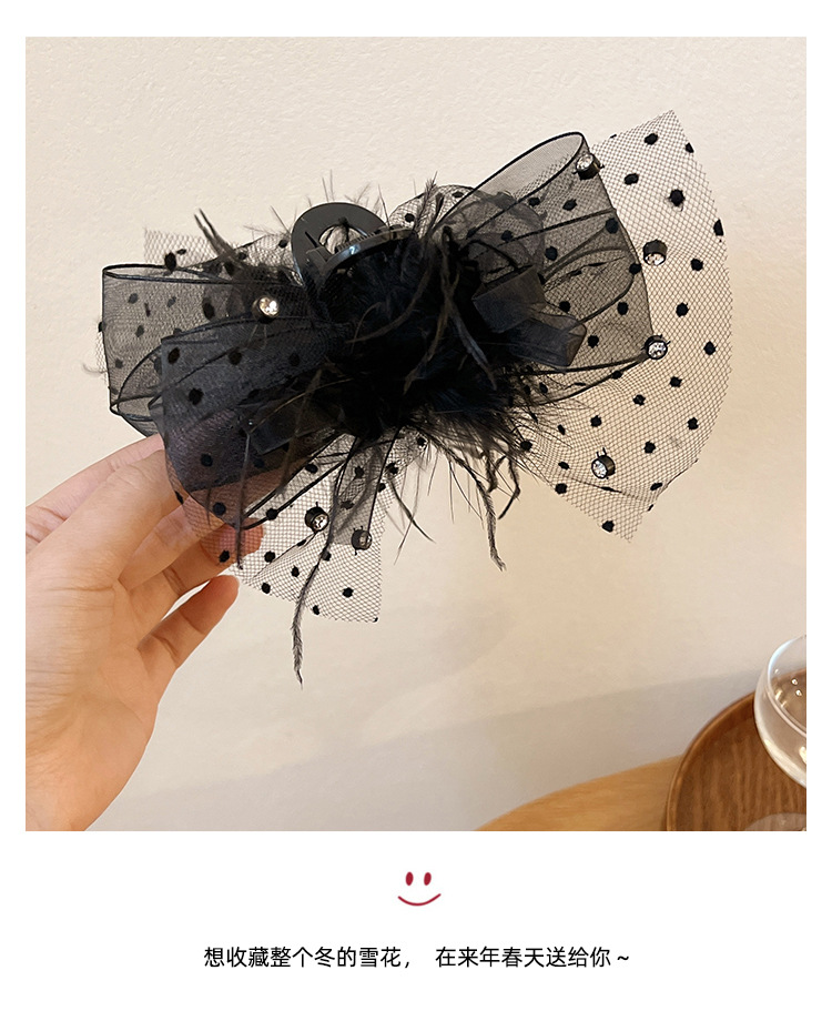 Summer new double-sided feather mesh bow clip, sequined princess on the run hair clip, black lace shark clip pic 20