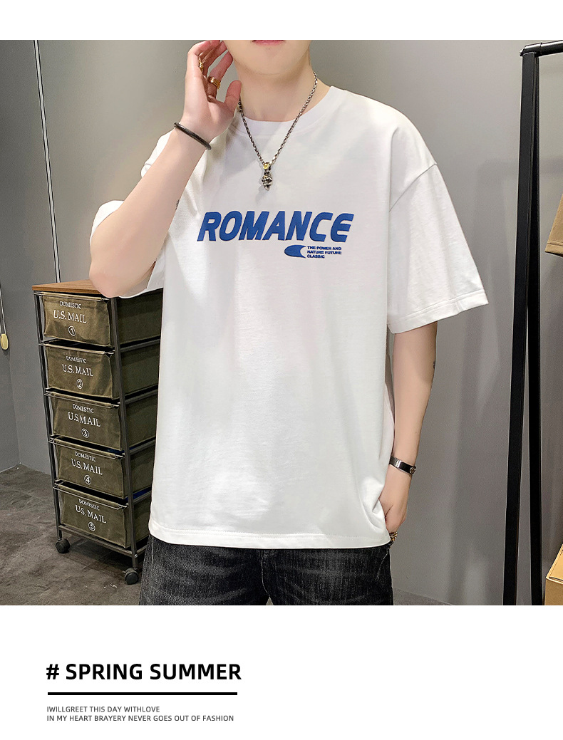 男士短袖t恤男潮流圆领上衣服宽松T恤男字母休闲体恤半袖夏季男装详情12