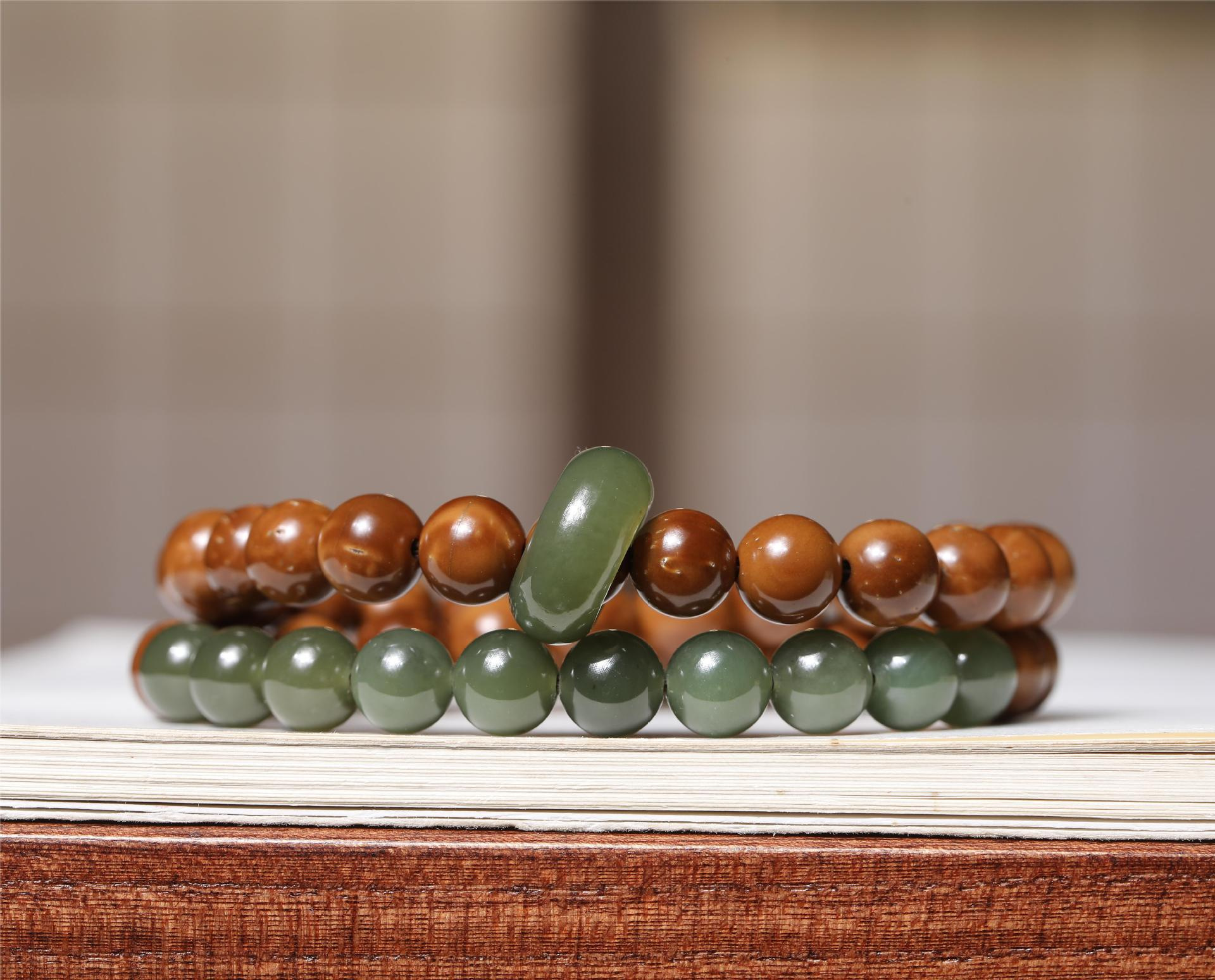 天然精品库克菩提气质手串和田玉跑环双圈文艺手持国风情侣款手链详情7