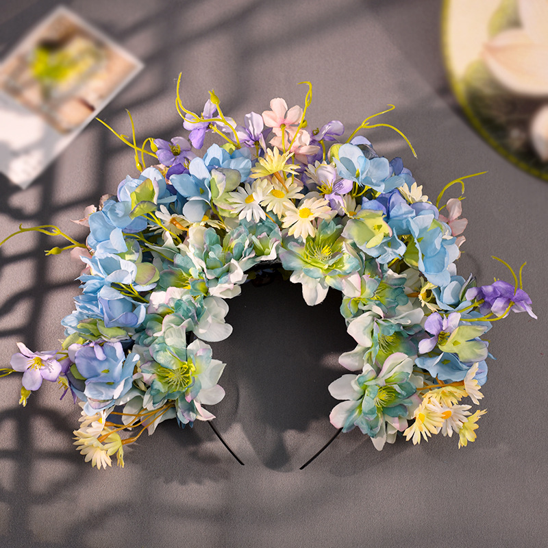 Flower hairpin headwear, flower hairpin headband, silk flower headband, Hanfu accessory, three-dimensional flower wreath, flower encircle, flower headband, photo headwear pic 7