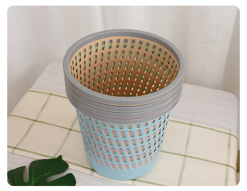 Factory wholesale of simple plastic hollowed-out pressure ring trash cans without LIDS for household kitchen, living room and bathroom paper basket tubes pic 10