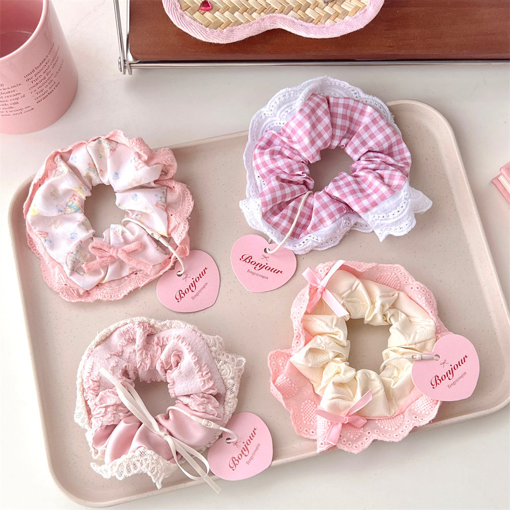 French lace-trimmed large intestine hair band, girlish hair tie, high-elasticity Korean cute hair accessory, bun hair pic 35