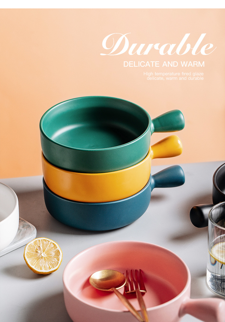 Nordic creative handle bowls, baking bowls, baked rice bowls, ceramic tableware, instant noodle bowls, Japanese handle bowls, breakfast salad bowls pic 11