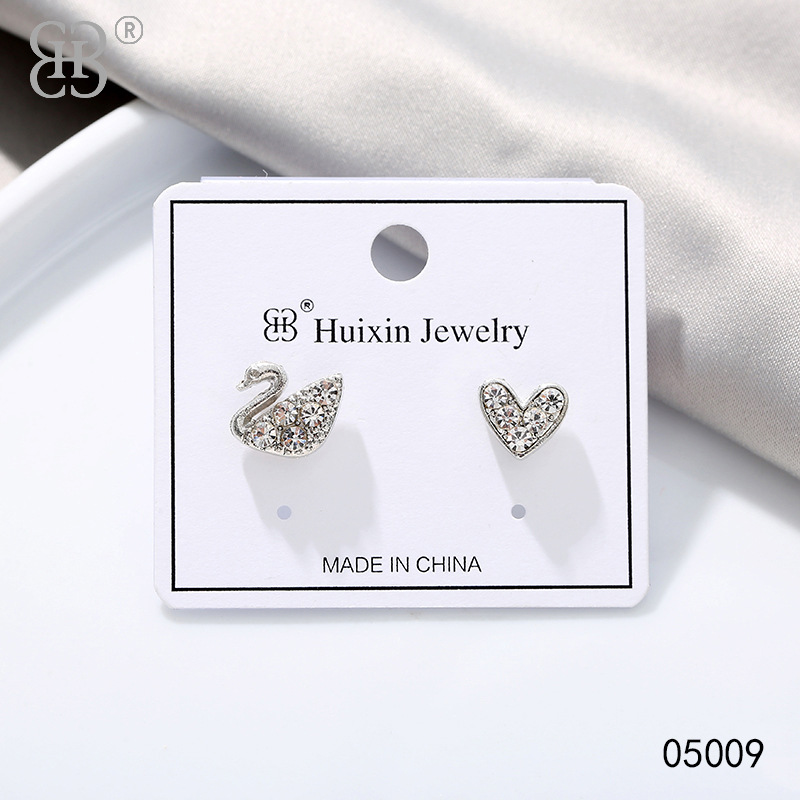 Asymmetrical earrings, new creative alloy swan stud earrings, personalized jewelry, Korean-style feminine earrings wholesale pic 5
