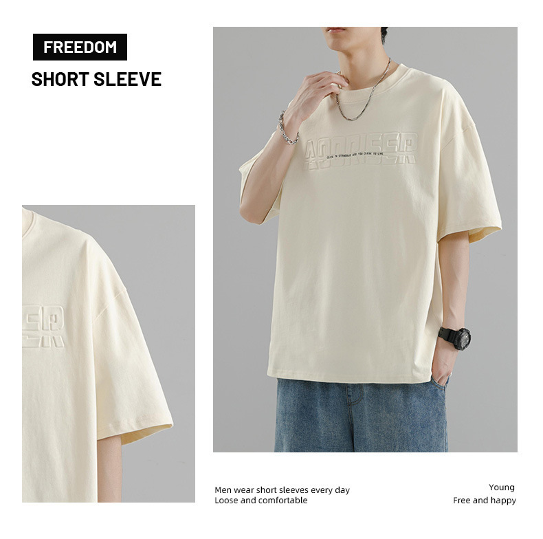 【 Pure Cotton 】 Steel stamp letter short-sleeved T-shirt for men, round neck, loose, casual and versatile, trendy 2024 Summer new short T-shirt pic 19