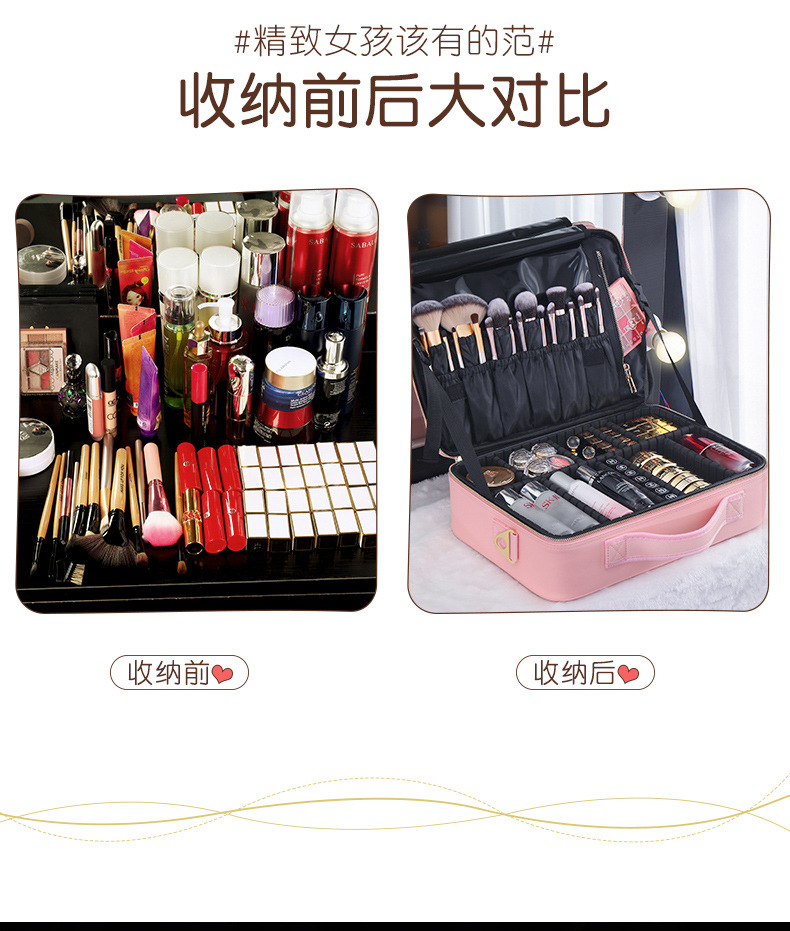 新款PU化妆包女大容量纹绣美容美发工具包化妆品收纳多层隔板套装详情2
