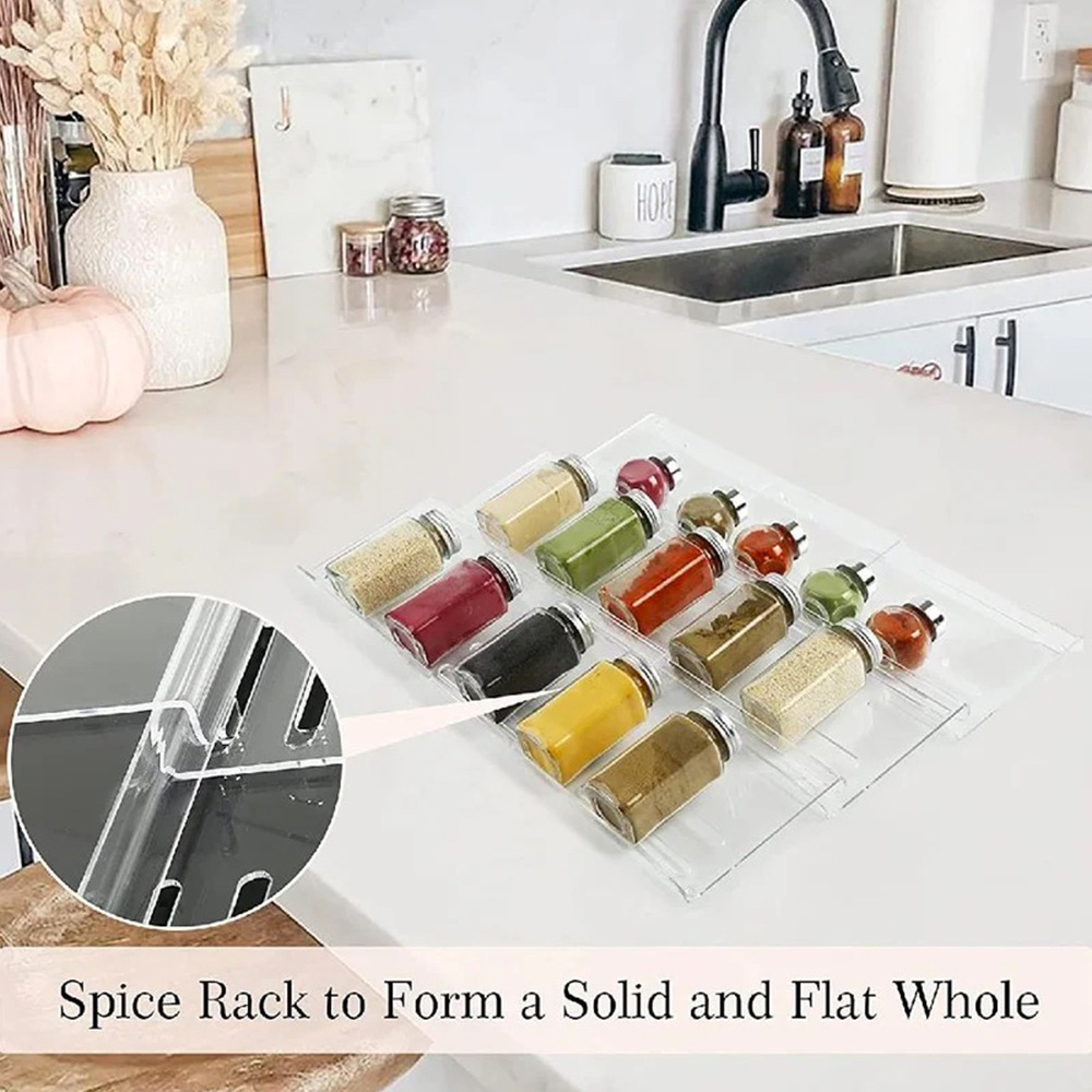 New acrylic black color adjustable kitchen seasoning rack, cabinet drawer organization and storage rack, spice rack pic 3