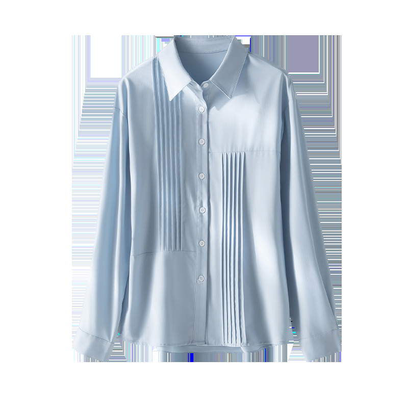 秋季女士纯色衬衫Polo领日系设计感上衣新款宽松复古百搭衬衣开衫详情9