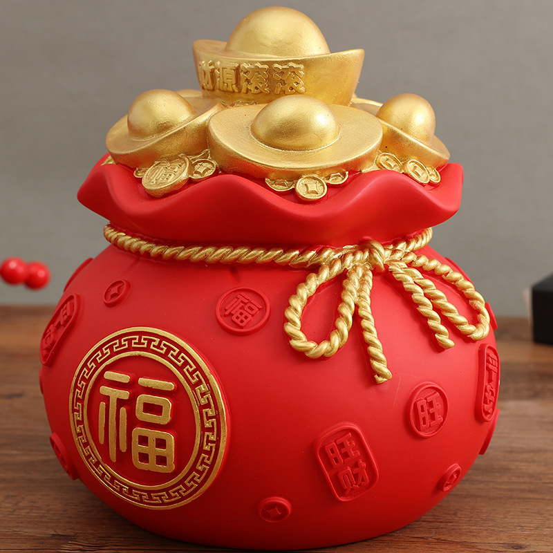 元宝钱袋客厅插花摆件新年喜庆存钱罐招财摆设麦穗红果干花花瓶详情7