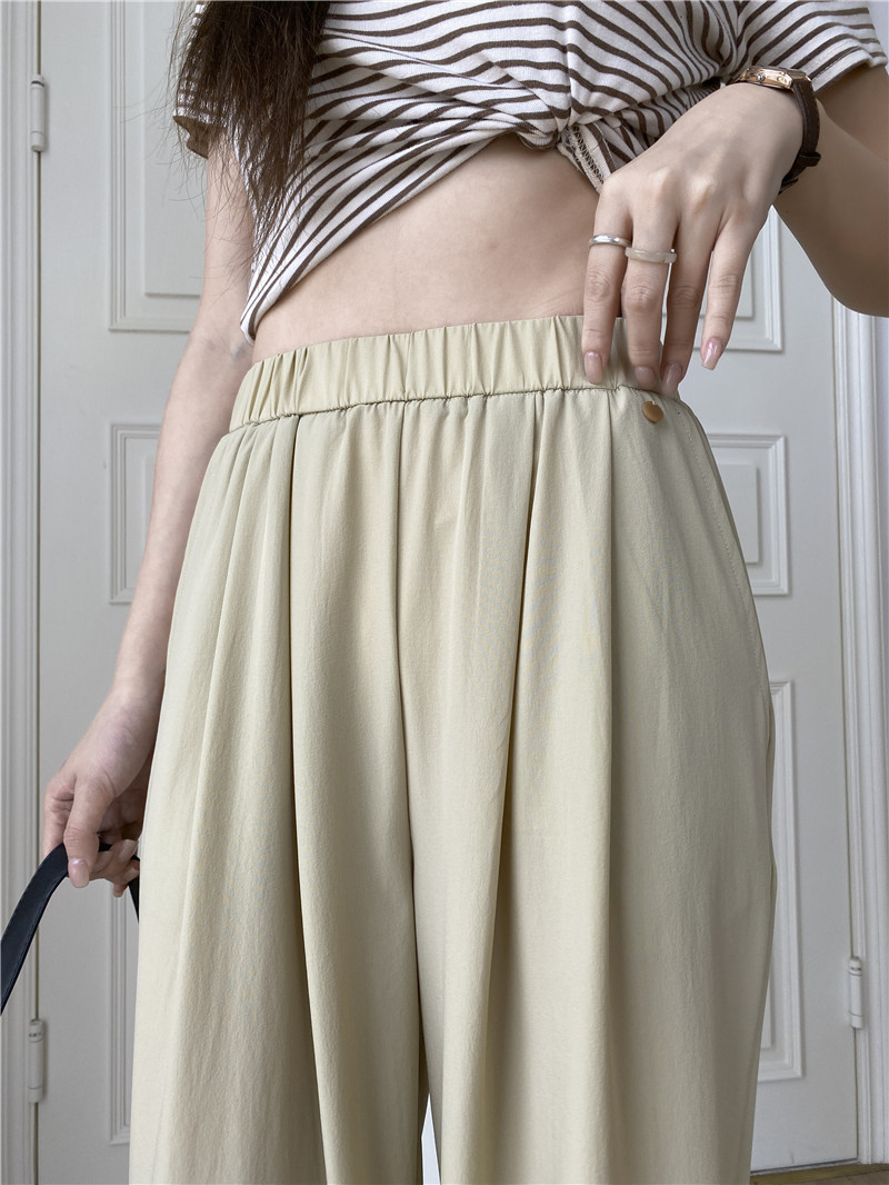 日系休闲裤子女夏薄款高腰显瘦遮肉阔腿直筒哈伦裤女速干裤九分裤详情5