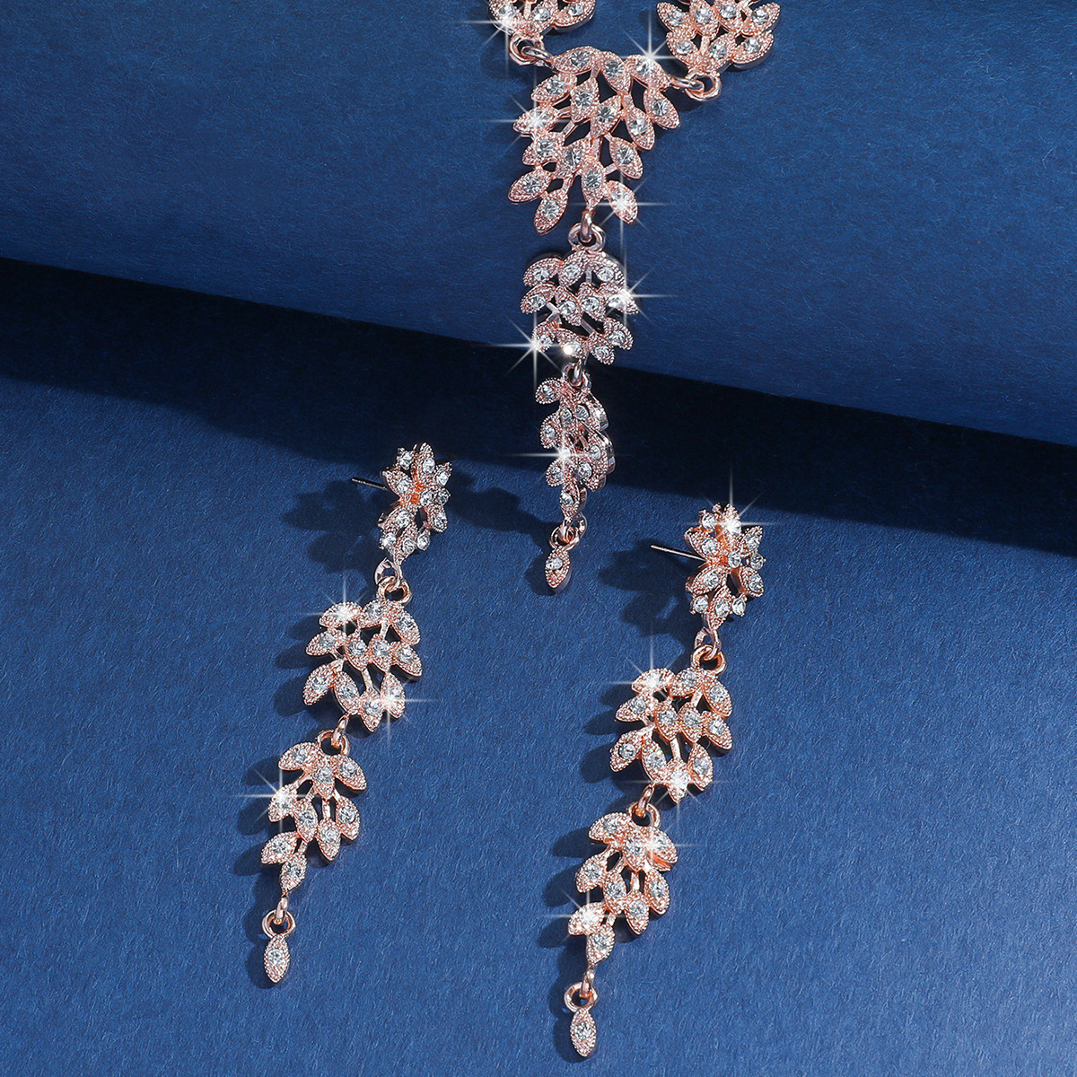 Classic, fashionable and trendy accessories: Wheat ear fashion, creative diamond-encrusted necklace, earrings, two sets of fashionable wedding accessories for women pic 16