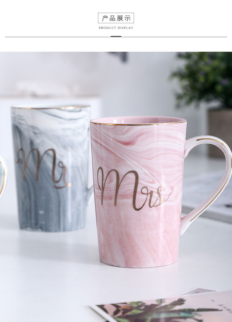 Marble-patterned mug, 12-ounce gold-painted ceramic cup, creative couple water cup set, ceramic cup pic 10