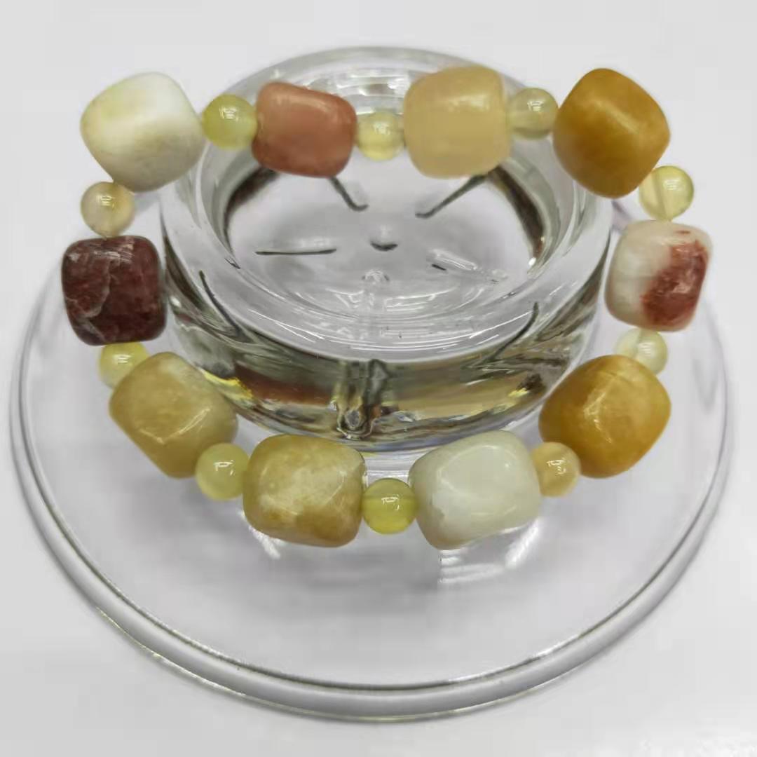Factory wholesale of natural square yellow jade irregular combination bracelets, diy yellow jade bracelets, Buddhist prayer beads and lucky charms pic 8