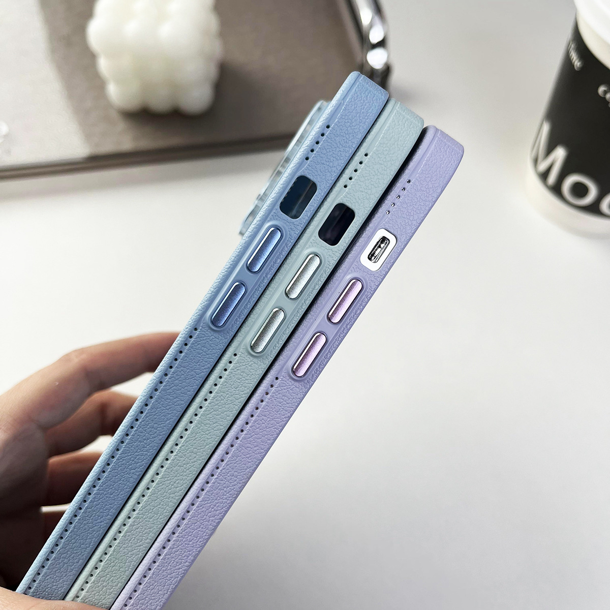 Crystal lens protection is suitable for Apple 15Promax phone case with lychee pattern, PC hard case, iPhone14 lens film scratch-resistant pic 15