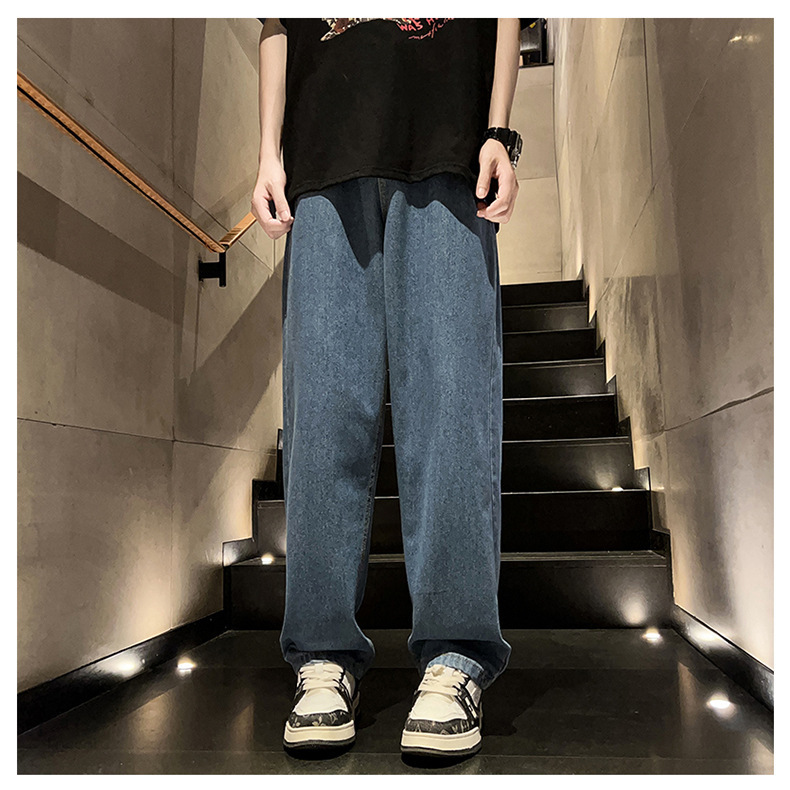 黑灰色男款春季牛仔裤港风cec宽松阔腿裤潮牌复古直筒休闲长裤子详情12