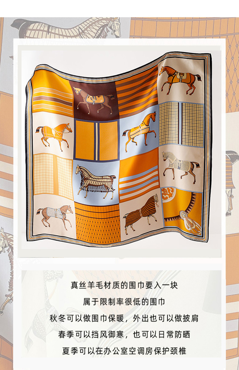 Cape, horse, wool and silk scarf for women, a light luxury silk and wool warm large square shawl for outerwear in autumn and winter pic 1