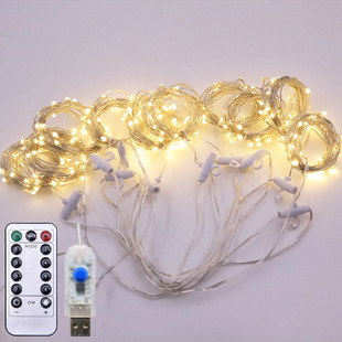 LED copper wire curtain light string for Christmas, wedding, bedroom decoration, hook, USB remote control, 3*3 copper wire curtain light string pic 6