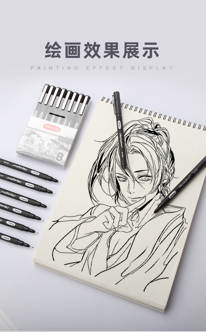 Noya needle pen, art drawing, outlining pen 8-piece set, hand-drawn comic outlining pen, engineering drawing pen, signature pen pic 7