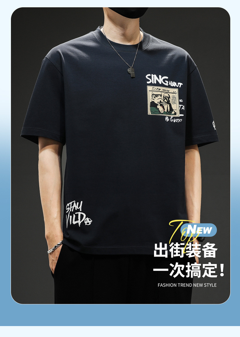 Summer short-sleeved T-shirt for men, a trendy brand, off-the-shoulder breathable casual thin half-sleeve T-shirt, round-neck five-quarter sleeve T-shirt for men pic 2