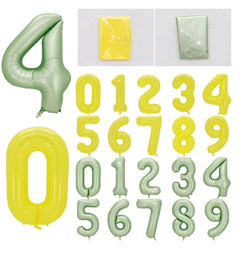 跨境40寸仿美大数字橄榄绿马卡黄铝膜气球 独立包装派对装饰气球详情8
