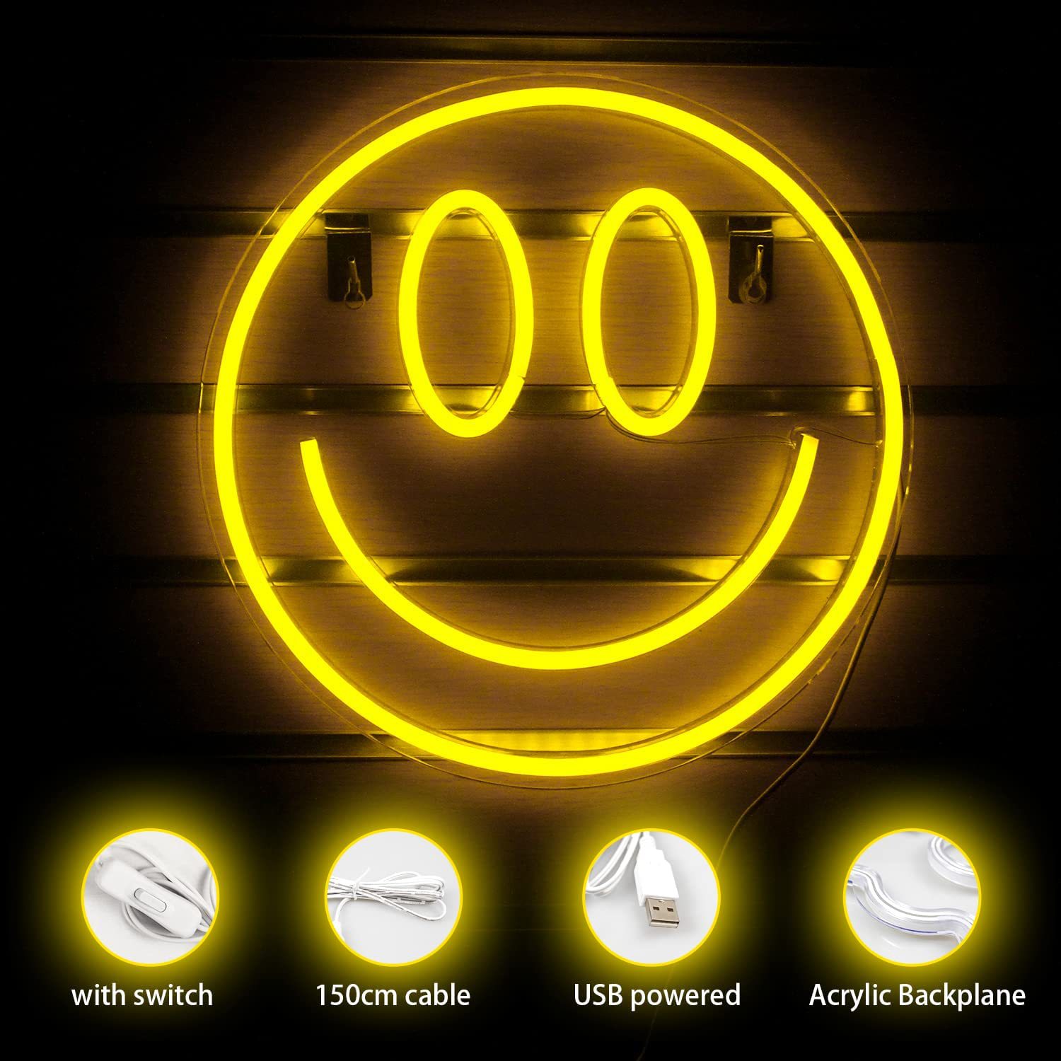 LED neon acrílico backboard smile face amazon especial USB powered luz decorativa interior pic 2