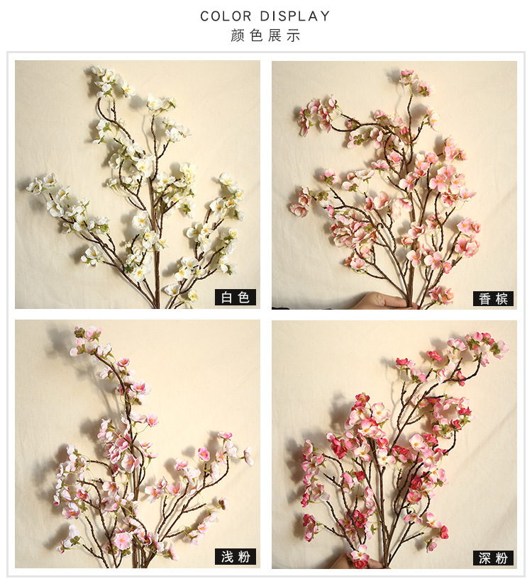 Beauty Finger Cherry Blossom and peach blossom Ins-style Nordic plum blossom artificial flower manufacturer home decoration wedding artificial flower MW38958 pic 93