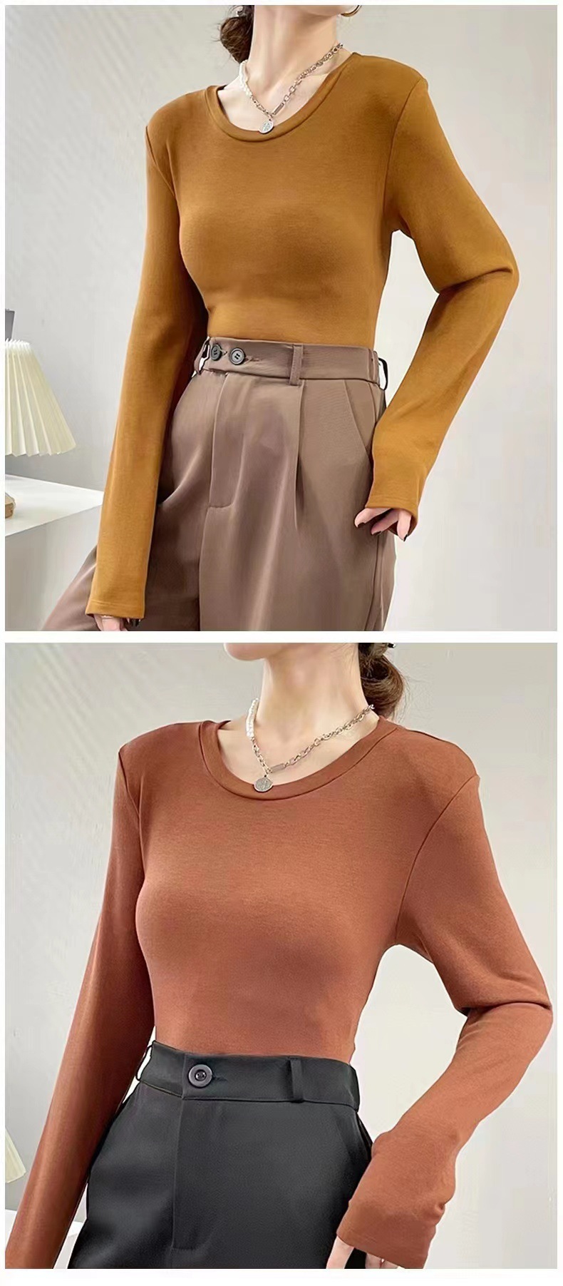 美雅碧羊毛蛋白秋冬保暖发热上衣免烫修身套头长袖女装百搭打底衫详情16