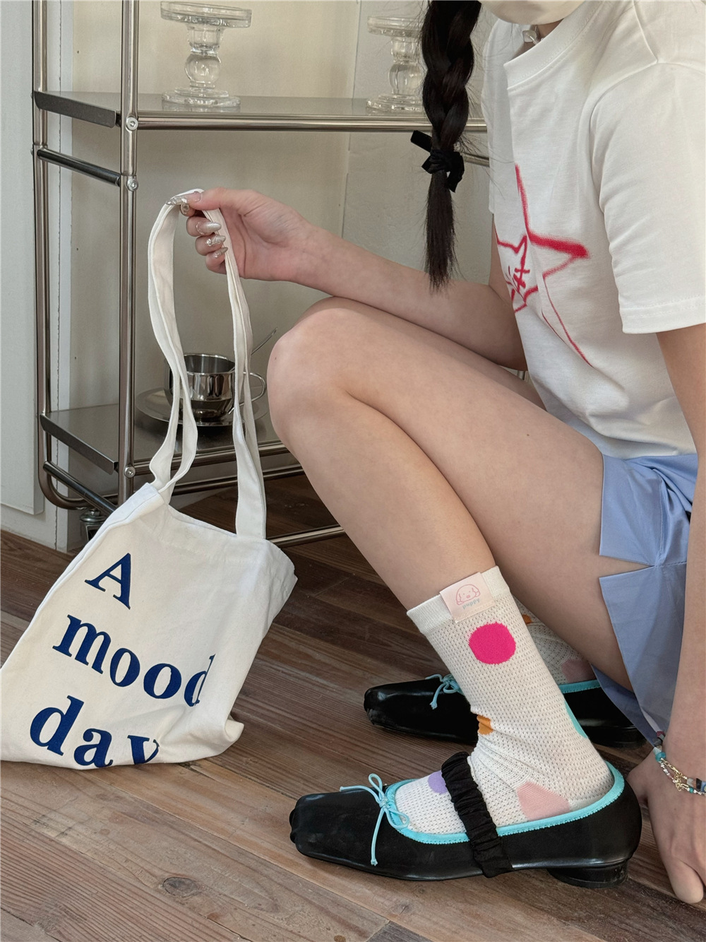 IOULOR薄款puppy狗彩色中筒袜夏季新品堆堆袜透气吸汗袜子批发女详情19