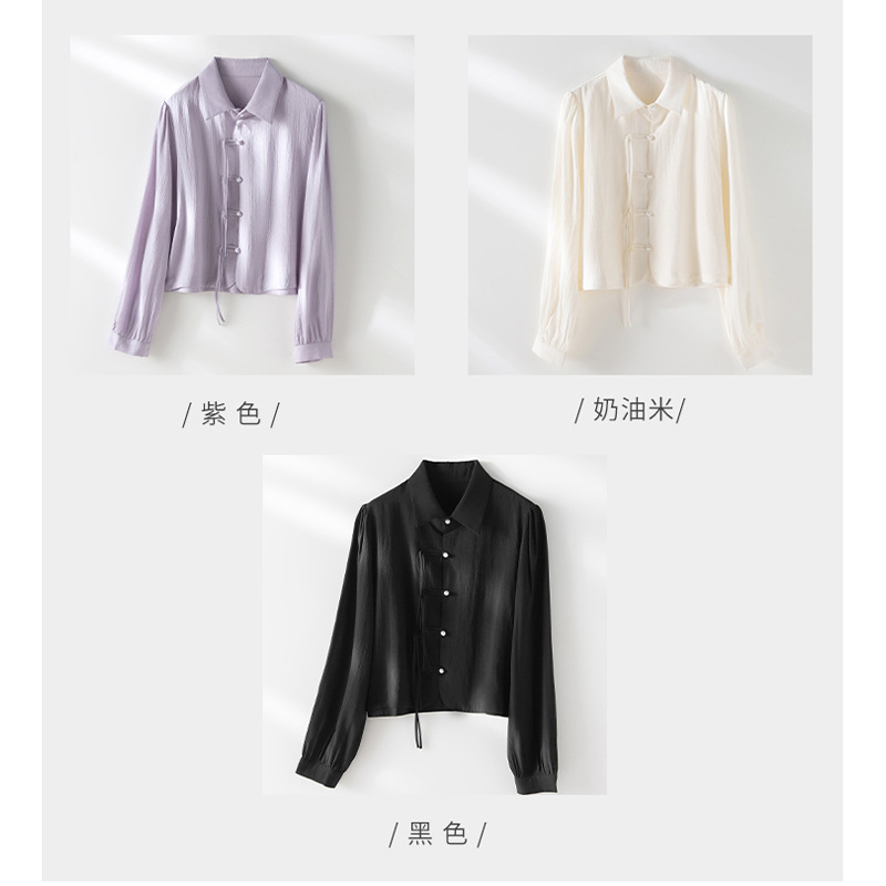 新中式短款珍珠盘扣衬衫女2025春季设计感国风高级上衣复古开衫详情13