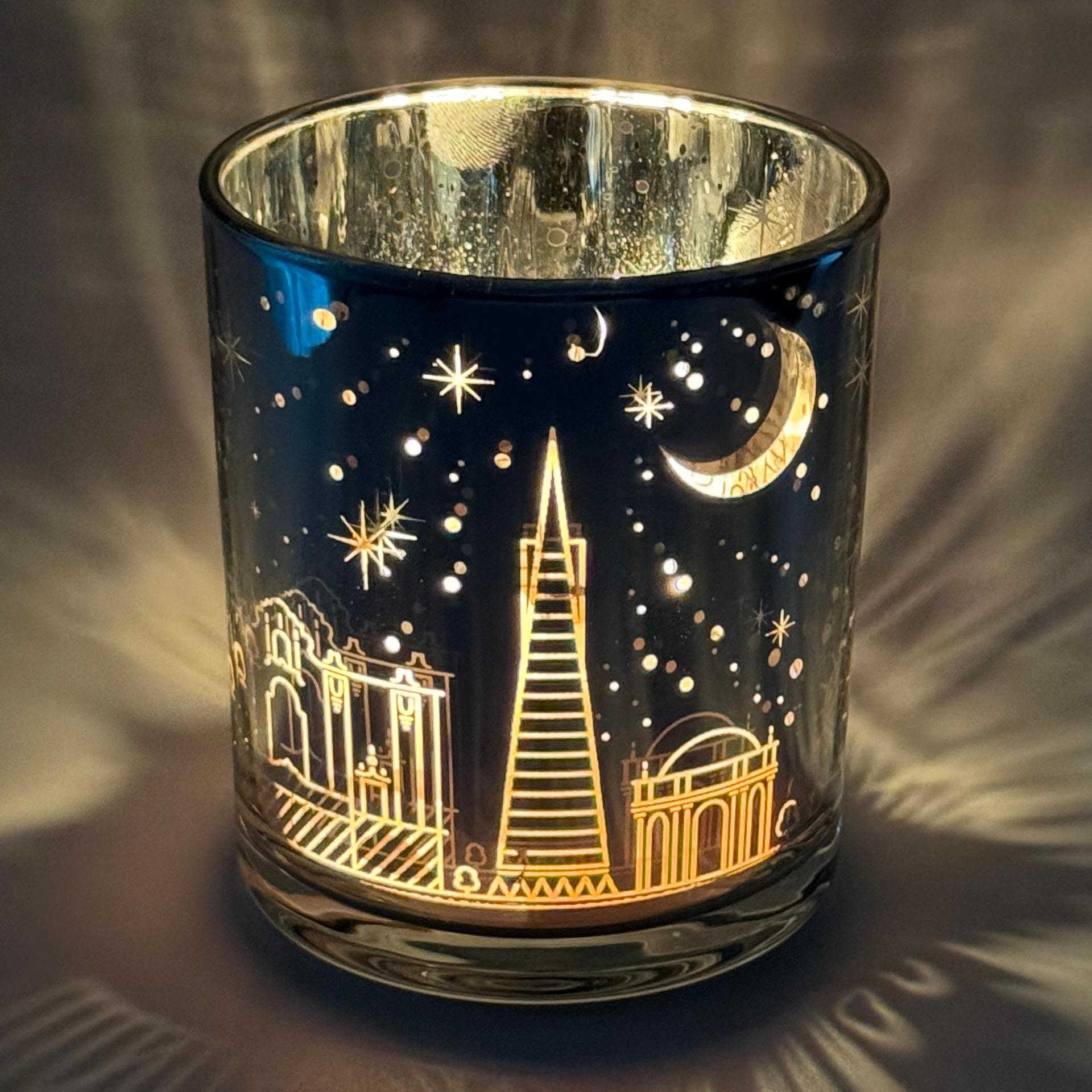 城市星空街景蜡烛玻璃杯烛台空杯电镀激光镂空LED光感香薰蜡烛杯详情21