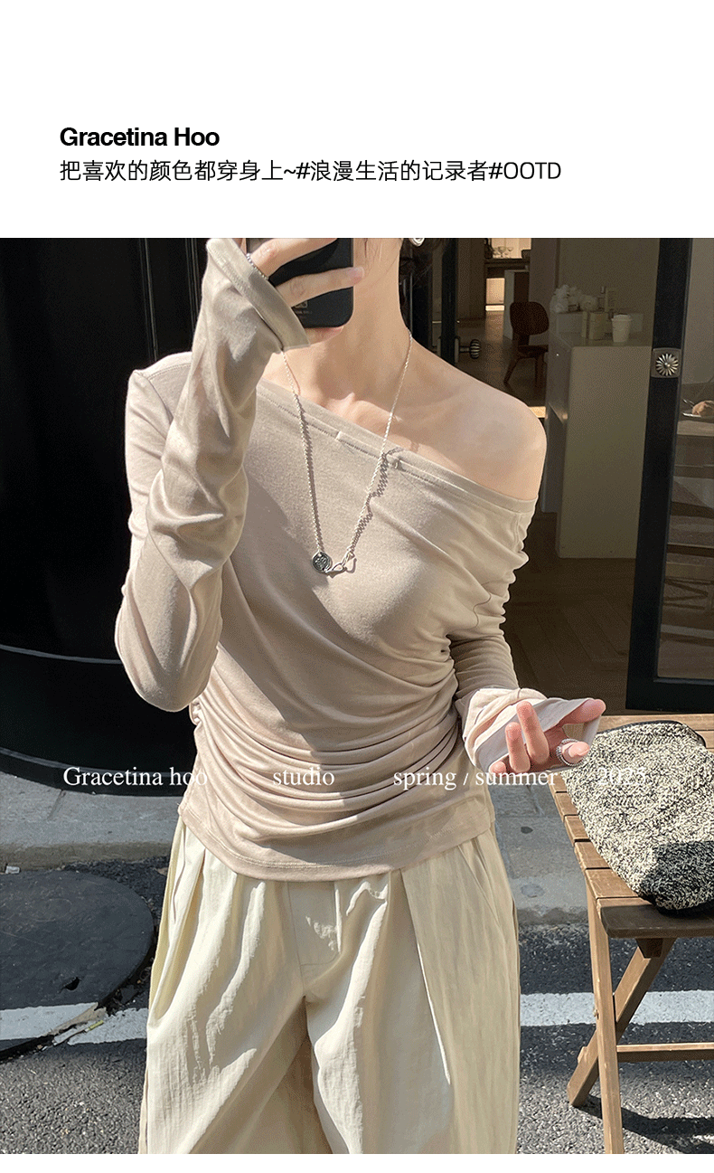 Early spring new collection of 2025, a simple and laid-back two-wear T-shirt with a basic U-neck and a large ribbon for women pic 15