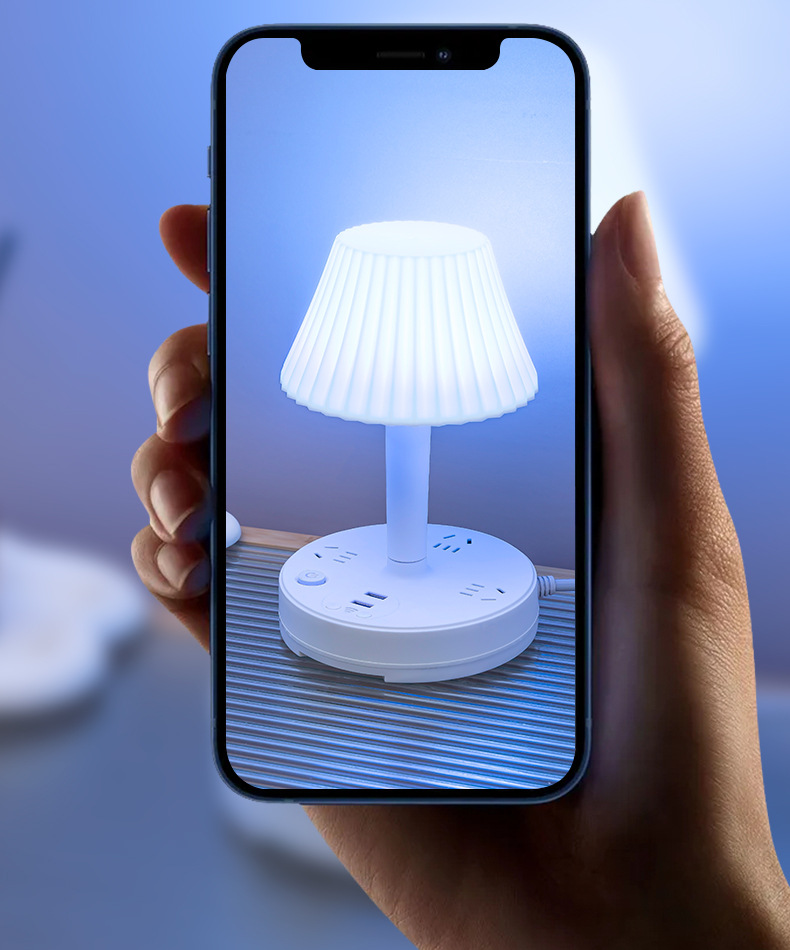 Intelligent voice-controlled bedside lamp with adjustable color, multi-functional socket, complimentary phone stand and USB interface pic 21