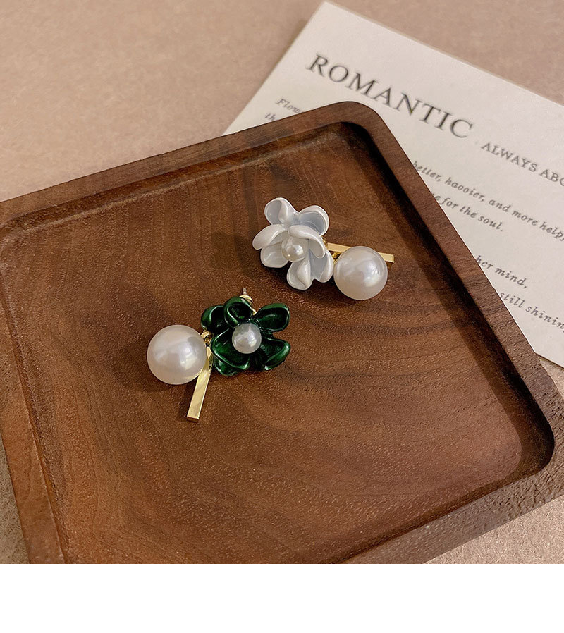 银针不对称栀子花耳环女设计感小众百搭珍珠耳钉冷淡风气质耳饰品详情12