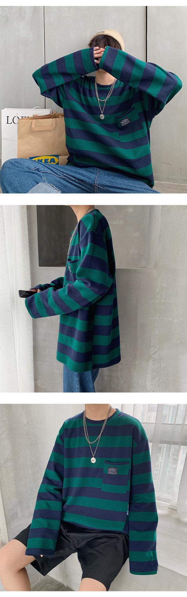 Cross-border striped T-shirt for women 21 New striped long-sleeved T-shirt for women on Instagram Harajuku loose Korean-style top in stock pic 8