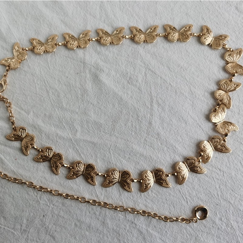 新款蝴蝶金属甜美女腰链跨境春季裙子百搭亚马逊小雏菊银色腰带详情13