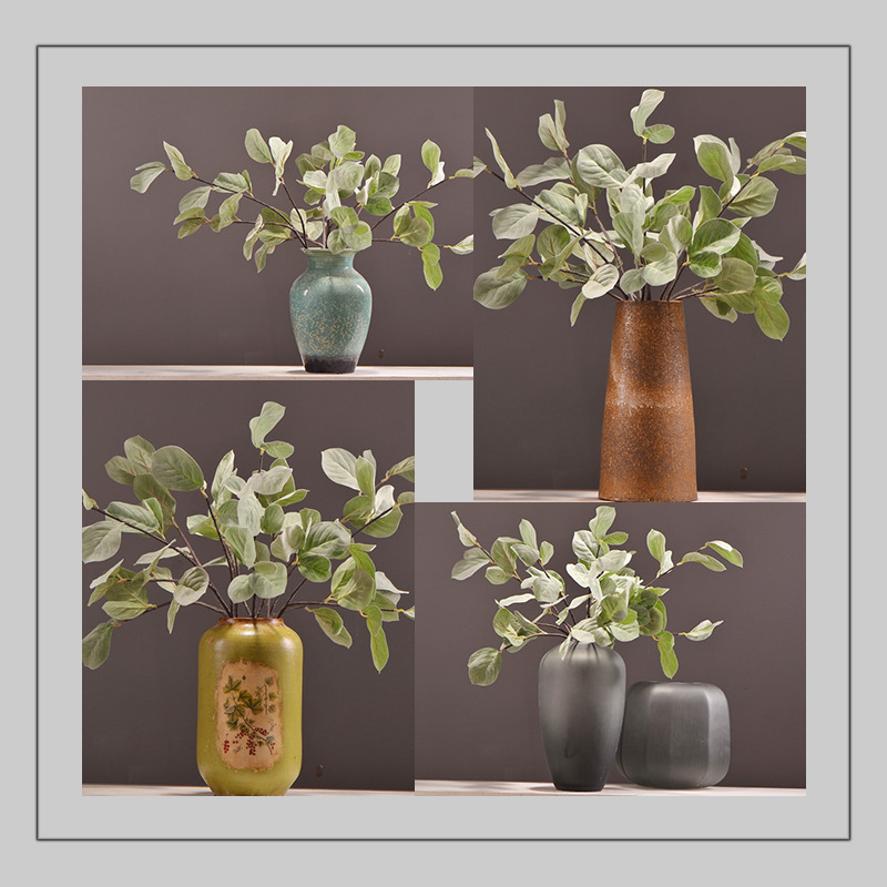 Factory direct sales of artificial leaves, wholesale of flocking artificial paulownia leaves, flower arrangement leaf materials, photography props, artificial green plants pic 19