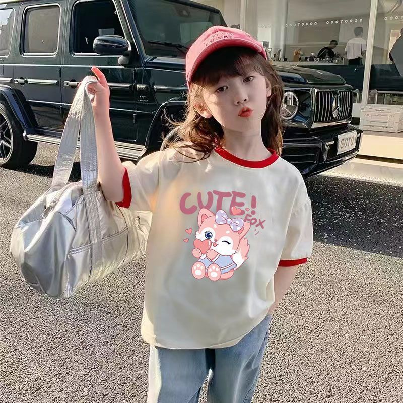 女童纯棉T恤夏装2025新款儿童时尚百搭夏季拼接体恤上衣女孩网红详情12