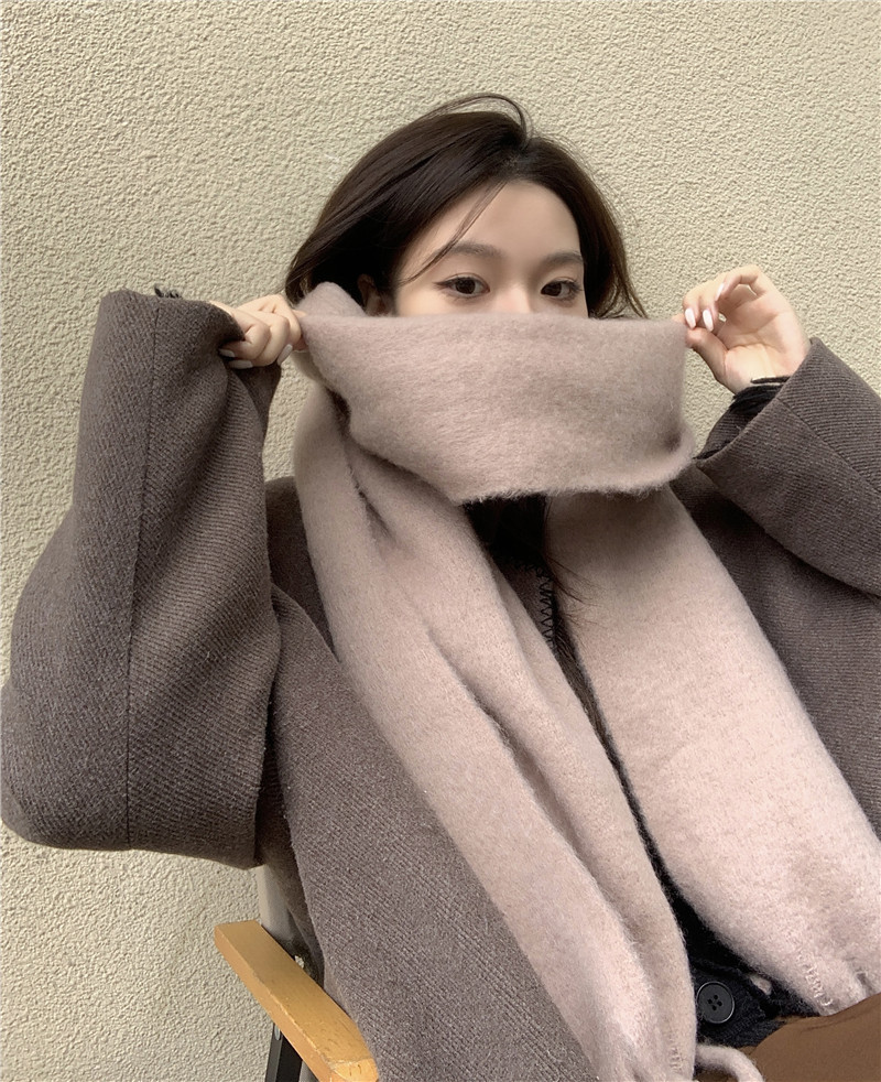Solid color Korean-style thickened scarf for women 2022 new Korean-style winter scarf for men, versatile shawl scarf in pink pic 15
