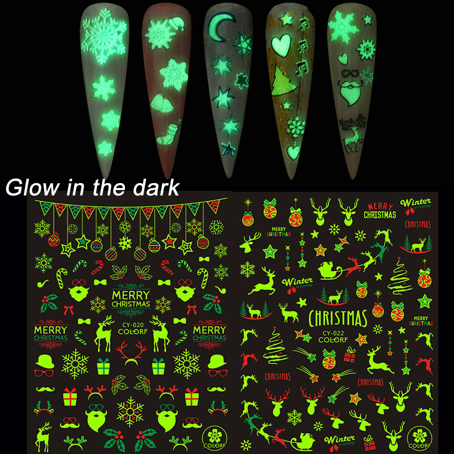 Cross-border new nail stickers, ins luminous Santa Claus Reindeer Snowflake Christmas Tree Christmas back adhesive nail stickers pic 4