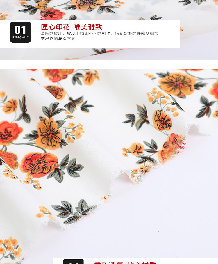 The fabric for the spring and summer dress is made of hibiscus linen, large floral shirt fabric, plain weave polyester fabric and non-transparent chiffon printed fabric pic 7