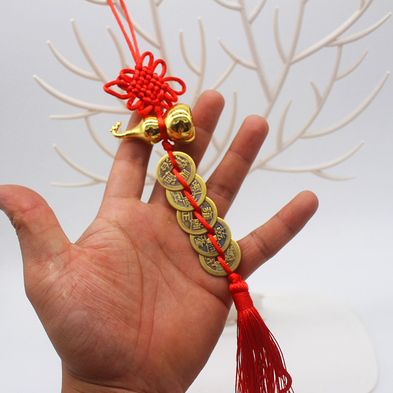 Cinnabar Fulu frosted gold gourd pendant, painted bagua metal gourd pendant, black copper five-emperor coin gourd pendant pic 22