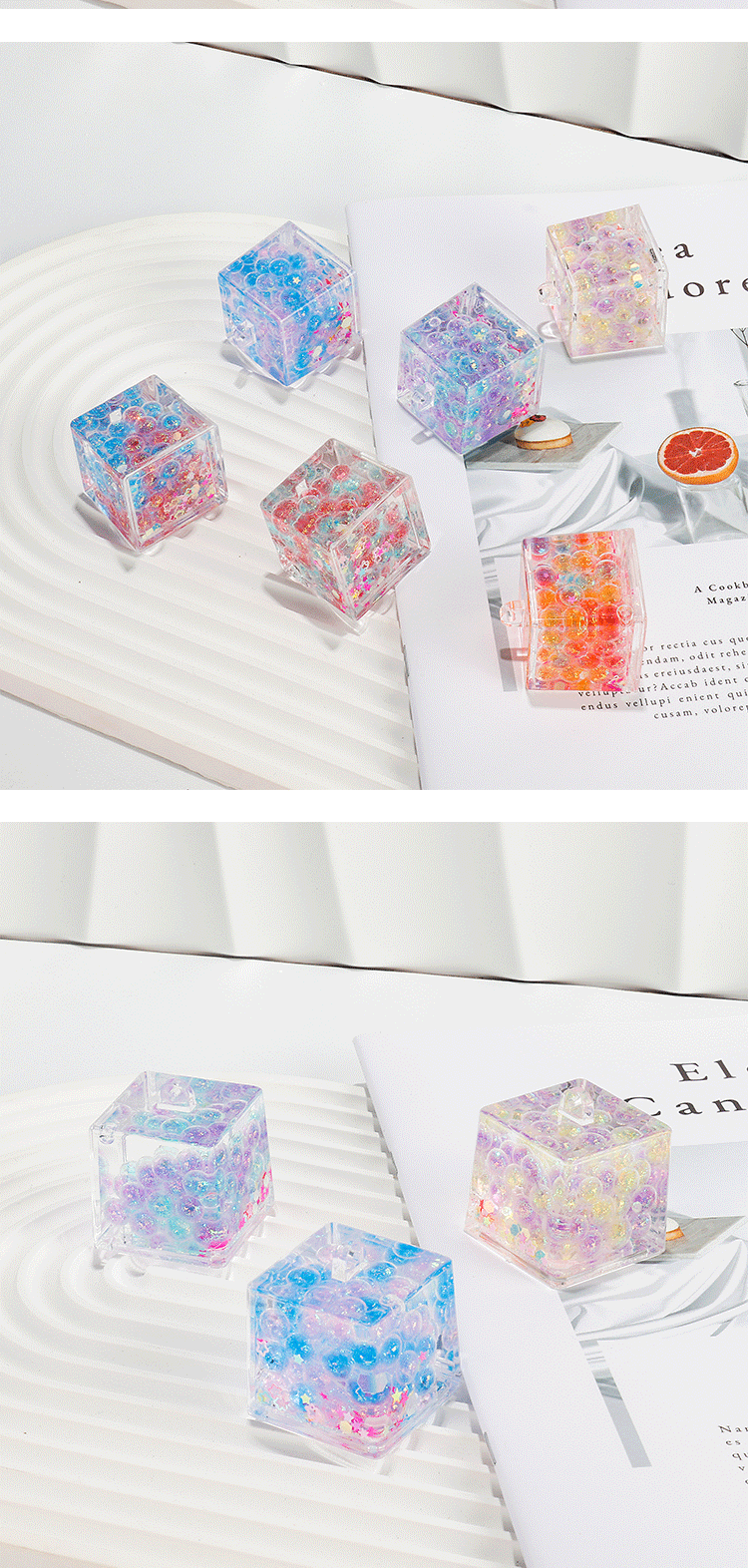 亚克力钥匙扣包包挂件夜光双色泡泡珠入油流沙瓶摆件小礼品批发详情8