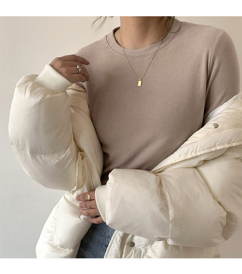 A double-sided German fleece semi-high neck base layer for women's autumn and winter in solid color, paired with a fleece, thickened, brushed, and fitted long-sleeved top pic 71